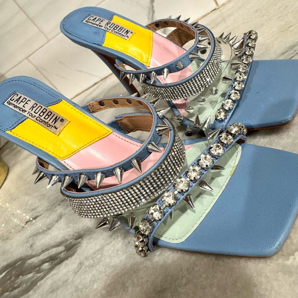 Cape Robbin Blue and Silver Spiked Heels - Picture 2 of 9